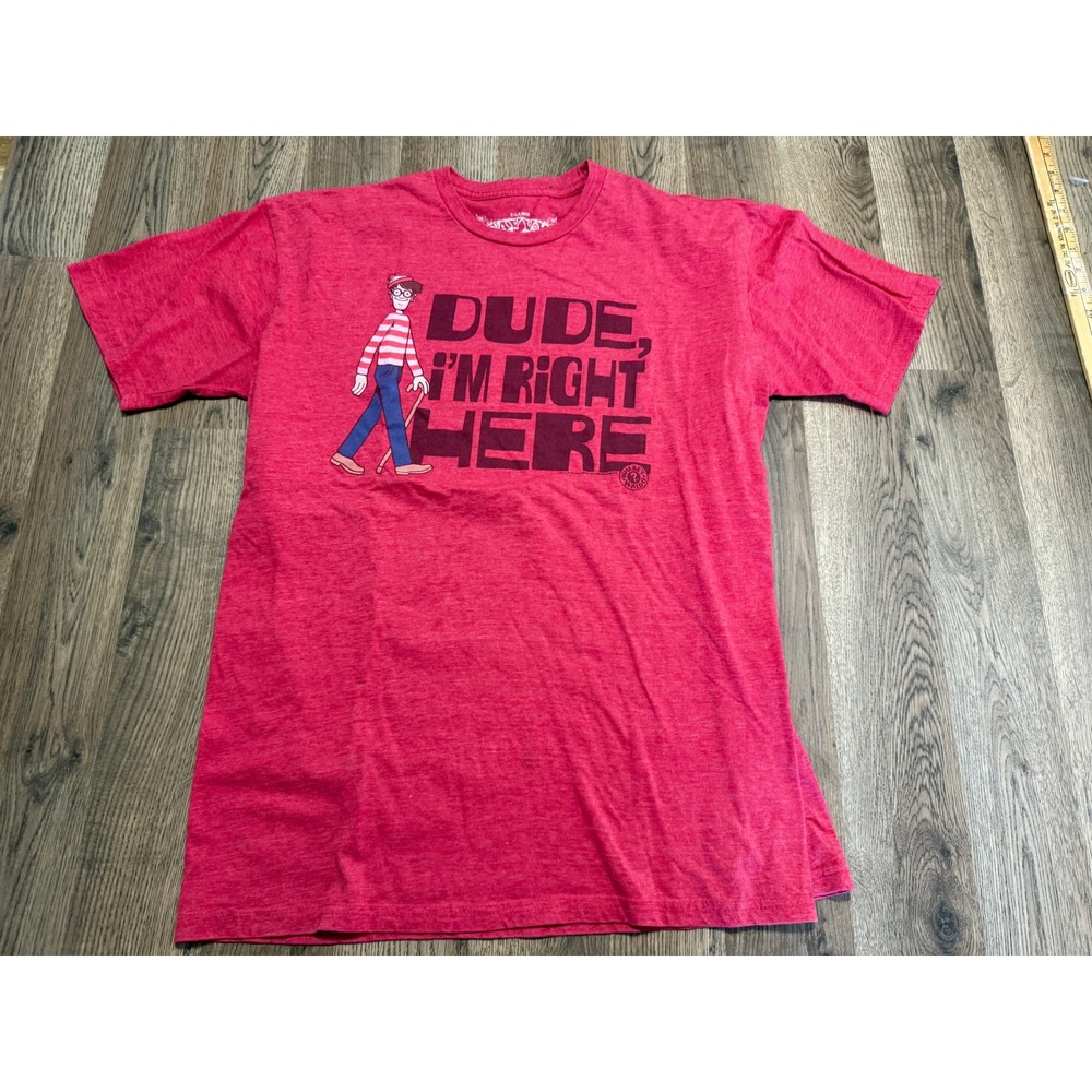 Wheres Waldo Dude Im Right Here Red Heather Graphic T-Shirt Mens XL Short Sleeve